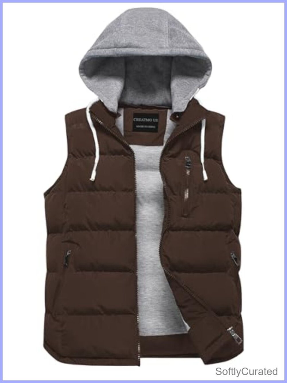 Women's Warm Puffer Vest Sleeveless Detachable Hood Zip Pockets